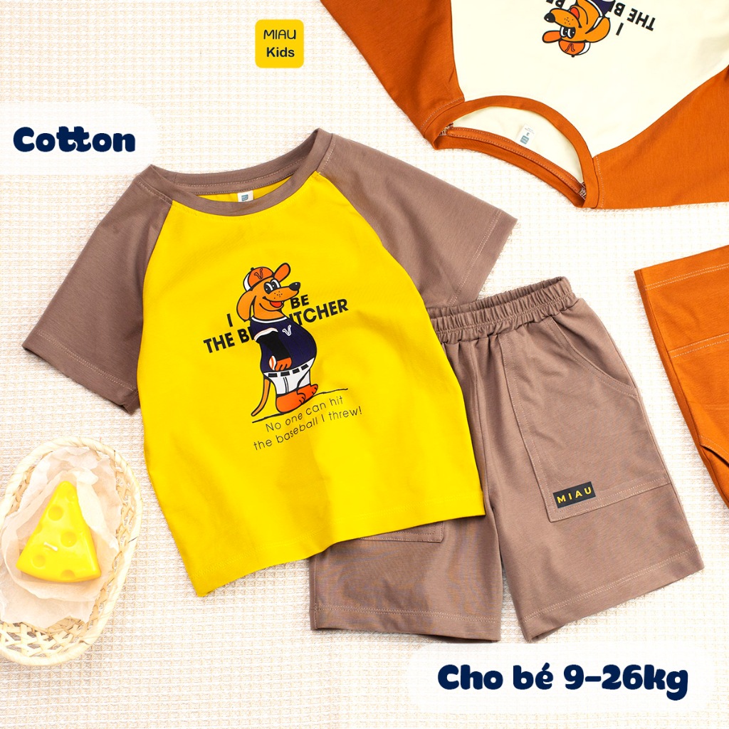 Bộ đồ bé trai in hình chú chó phong cách thể thao cá tính, chất thun cotton mềm mát mịn cho bé mặc nhà đi học đi chơi