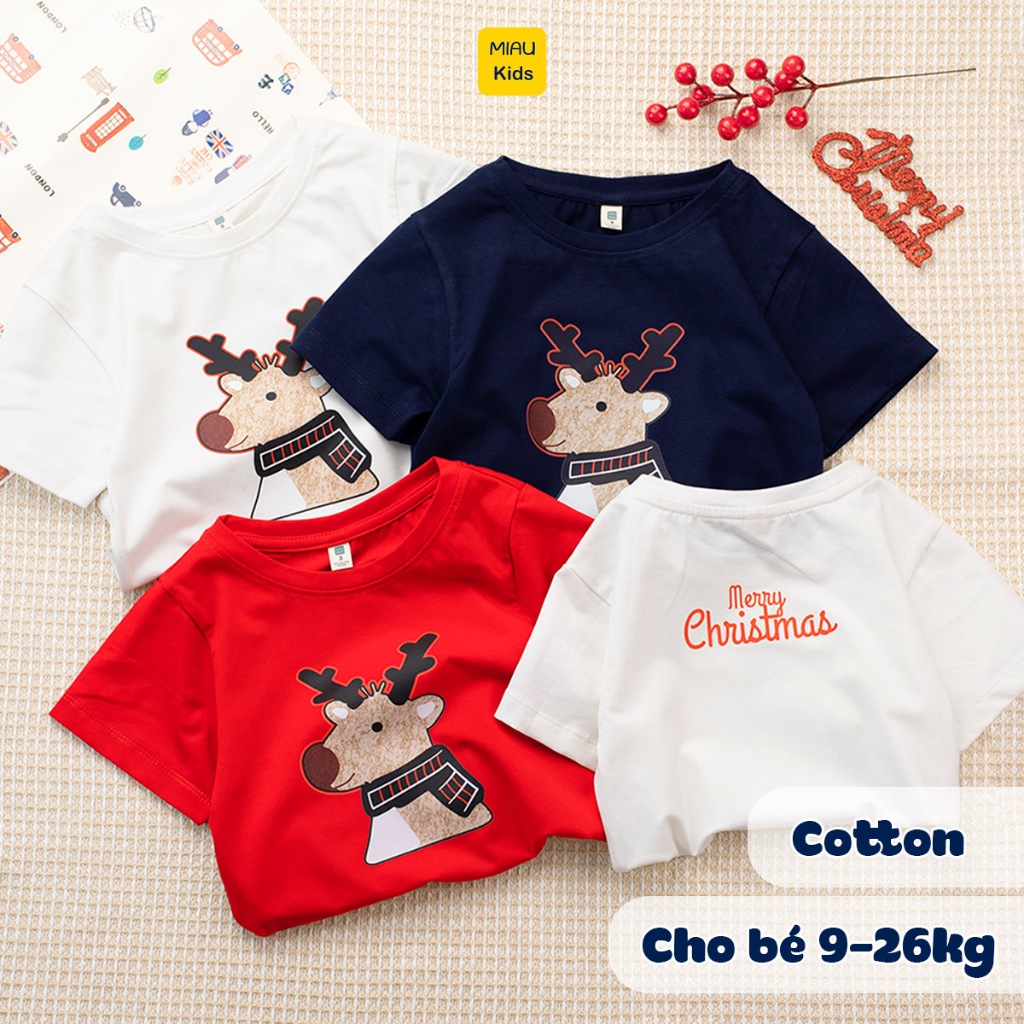 Áo thun Noel cho bé hình chú Tuần Lộc thật đáng yêu chất thun cotton thoáng mát mềm mịn cho bé chơi giáng sinh