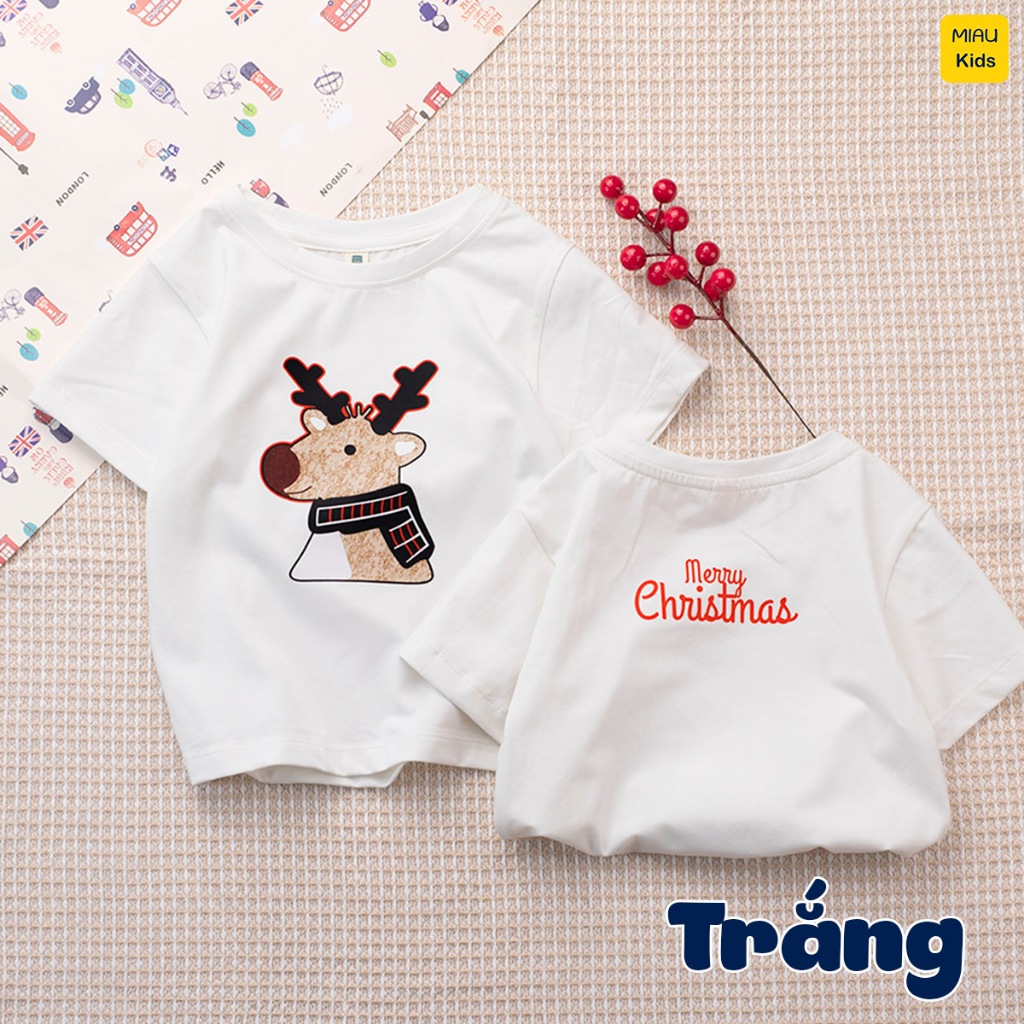 Áo thun Noel cho bé hình chú Tuần Lộc thật đáng yêu chất thun cotton thoáng mát mềm mịn cho bé chơi giáng sinh
