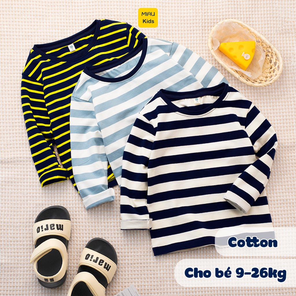 Áo thun dài tay bé trai hoạ tiết Sọc nhiều màu dễ thương chất thun cotton thoáng mát mềm mịn cho bé mặc đi học đi chơi