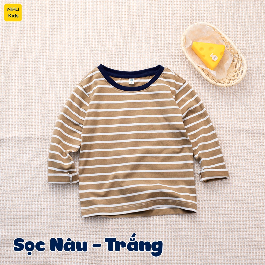 Áo thun dài tay bé trai hoạ tiết Sọc nhiều màu dễ thương chất thun cotton thoáng mát mềm mịn cho bé mặc đi học đi chơi