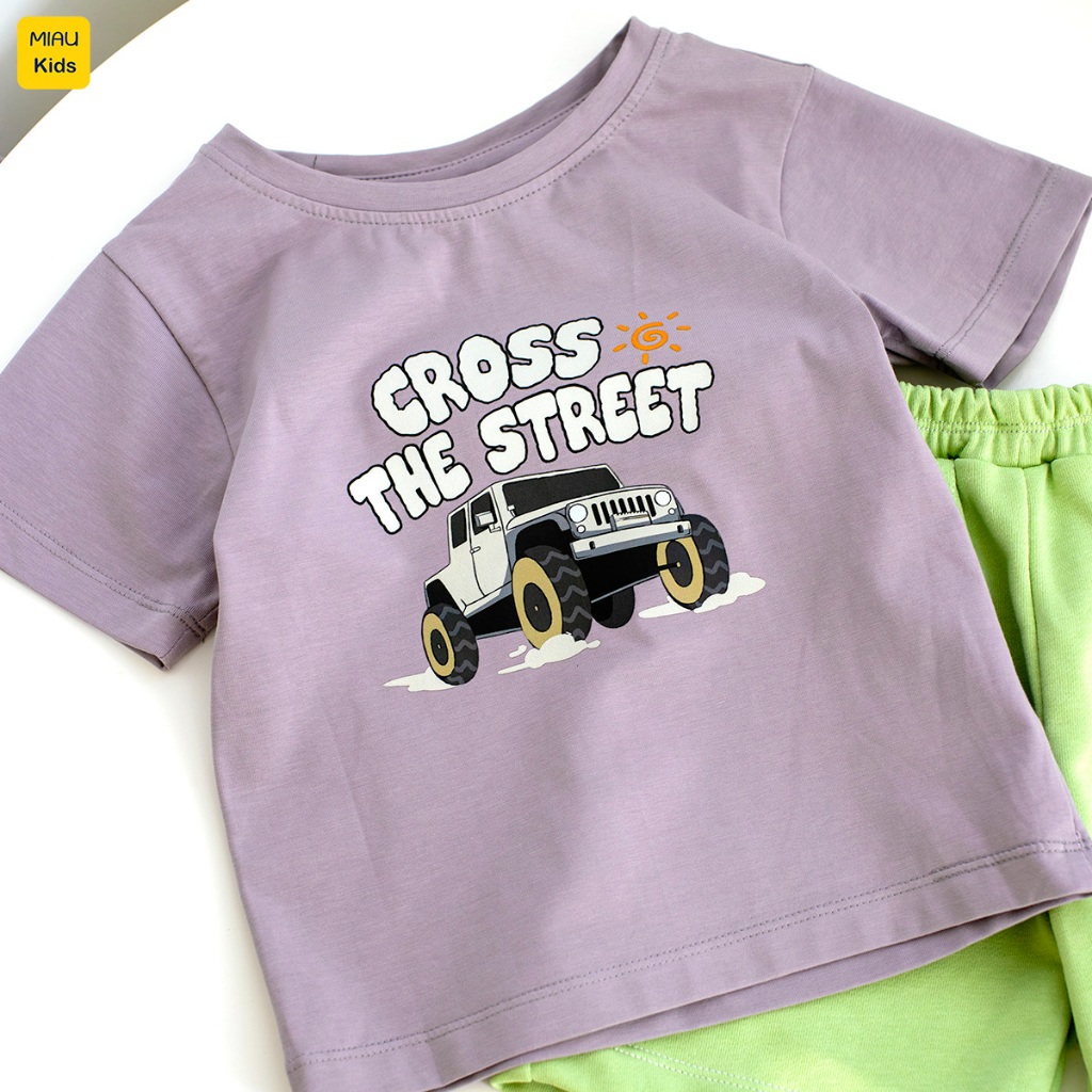 Bộ thun cộc tay cotton in hình xe ô tô cool ngầu cho bé trai 1-8 tuổi