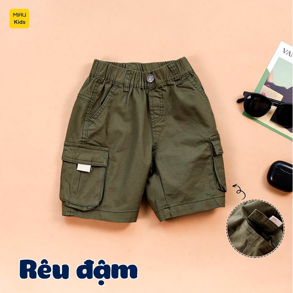 Quần short kaki túi hộp cho bé phong cách hàn quốc, chất vải Kaki thun co giãn mềm mát cho bé mặc đi học đi chơi