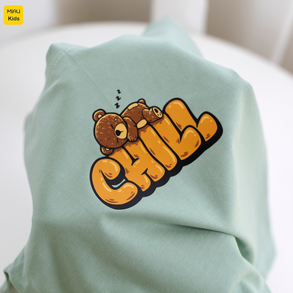 Đồ Bộ Bé Trai Cotton Họa Tiết Gấu Chill Cộc Tay Thoáng Mát MiauKids