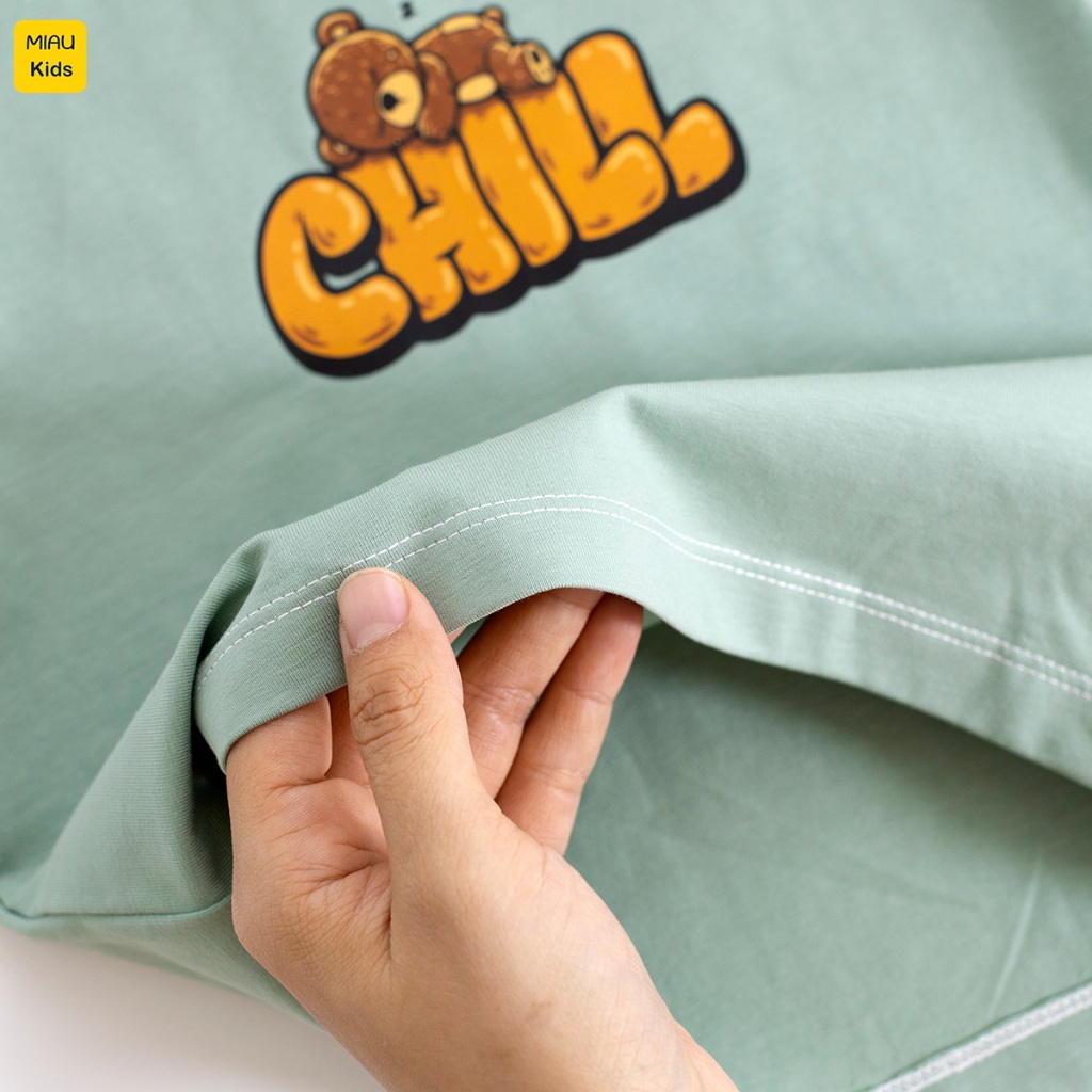 Đồ Bộ Bé Trai Cotton Họa Tiết Gấu Chill Cộc Tay Thoáng Mát MiauKids