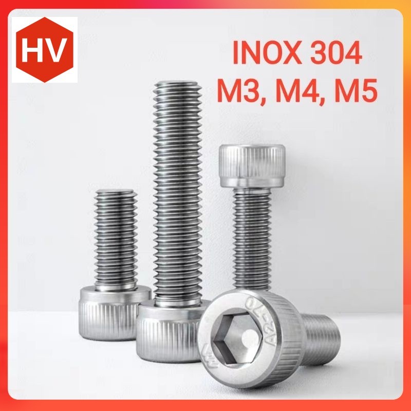 Ốc bulong inox 304 lục giác đầu trụ M3, M4, M5 dài 6mm, 8mm, 10mm, 12mm, 15mm, 18mm, 20mm, 25mm, 30mm, 35mm, 40mm