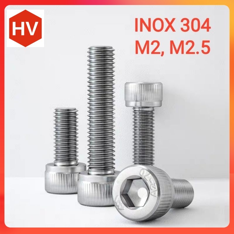 Ốc bulong inox 304 lục giác đầu trụ M2, M2.5 dài 6mm, 8 mm, 10mm