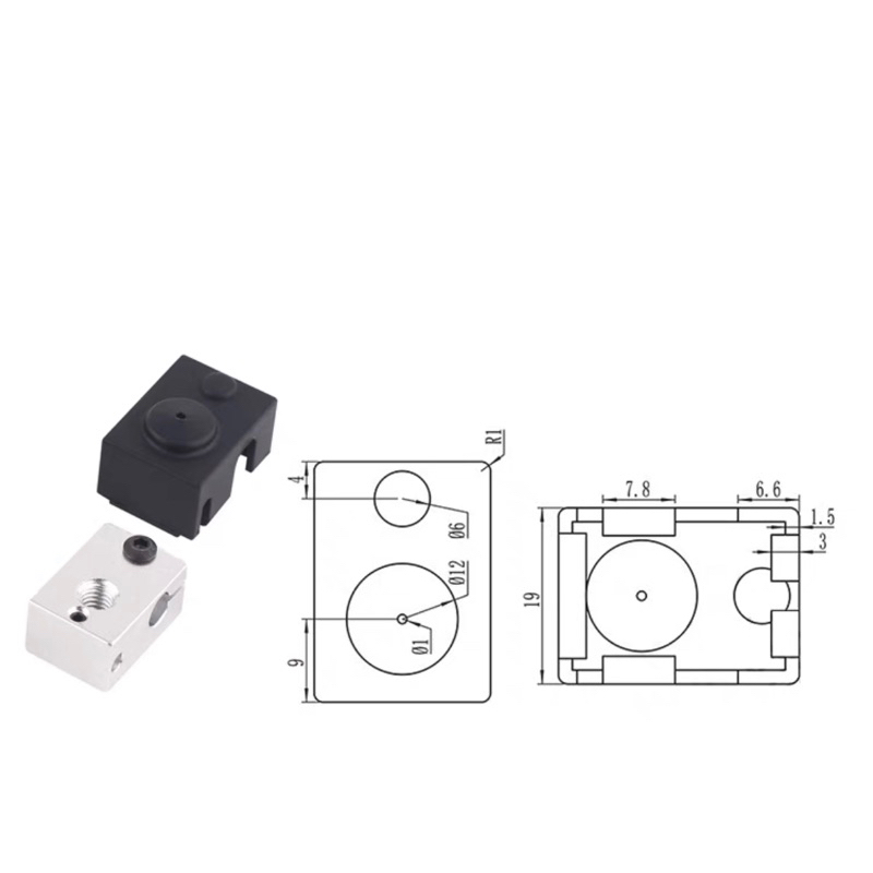 Khối nhôm gia nhiệt và bọc silicon E3D V6 có lỗi gắn cảm biến PT100 thép cho máy in 3D