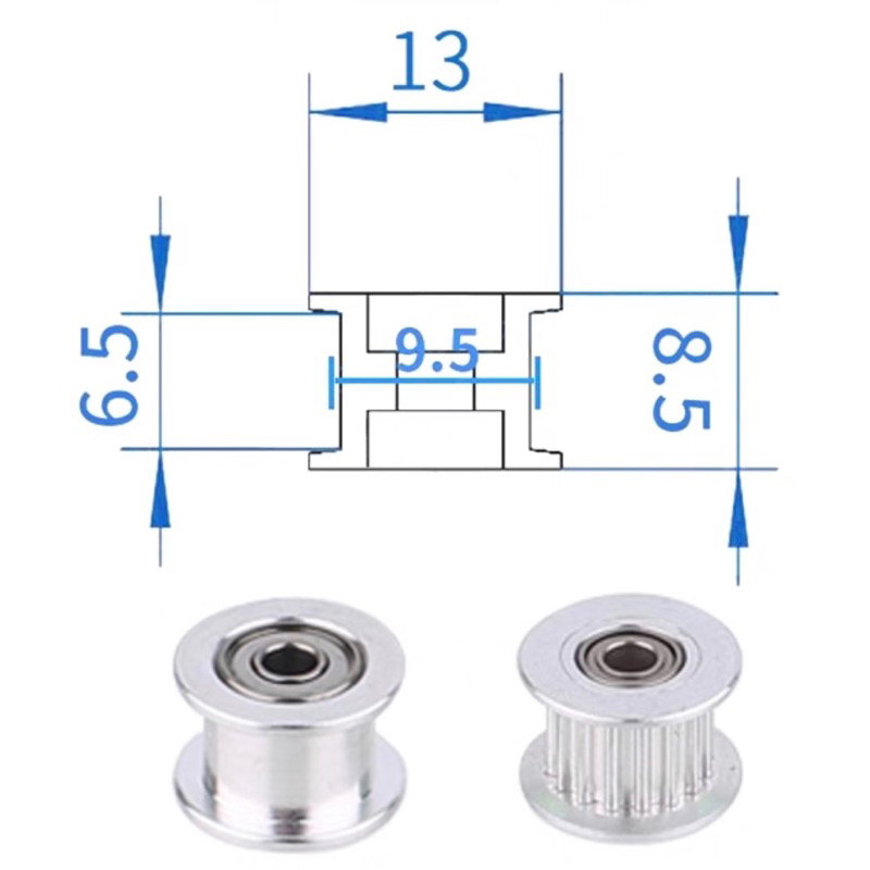 Puly ròng rọc GT2 trơn và có răng trục 3mm và 5mm cho đai 6mm và 9mm 10mm