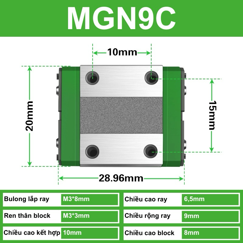 Ray trượt vuông MGN và con trượt, block trượt MGN9 MGN12 MGN15 cho máy in 3D, máy CNC, robot, DIY,..