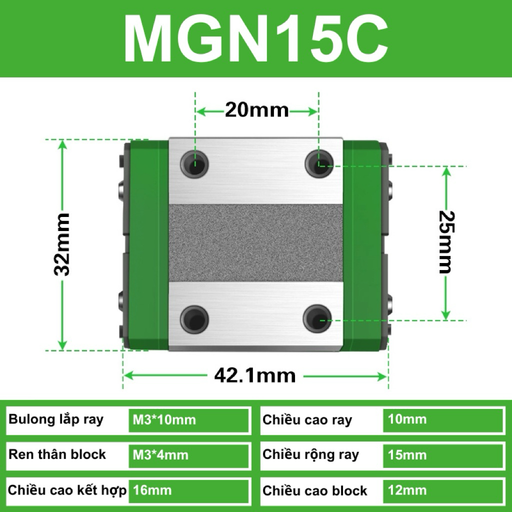 Con trượt block trượt MGN7H MGN7C MGN9H MGN9C MGN12H MGN12C cho máy in 3D, máy CNC, robot,..