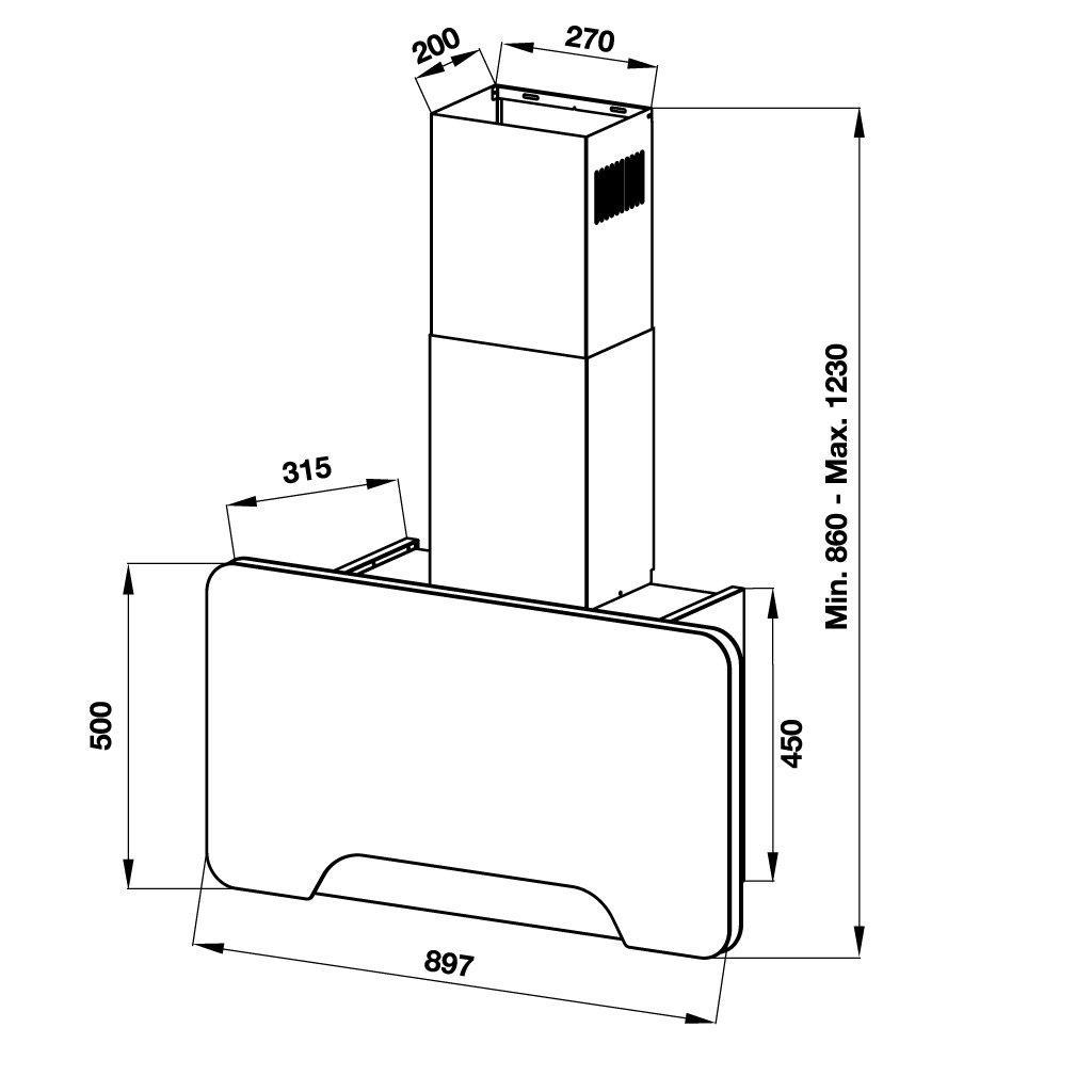 Máy hút mùi áp tường Hafele HH-WVGS90A / Kiểu hiện đại, Ngang 90cm mã số 533.80.203