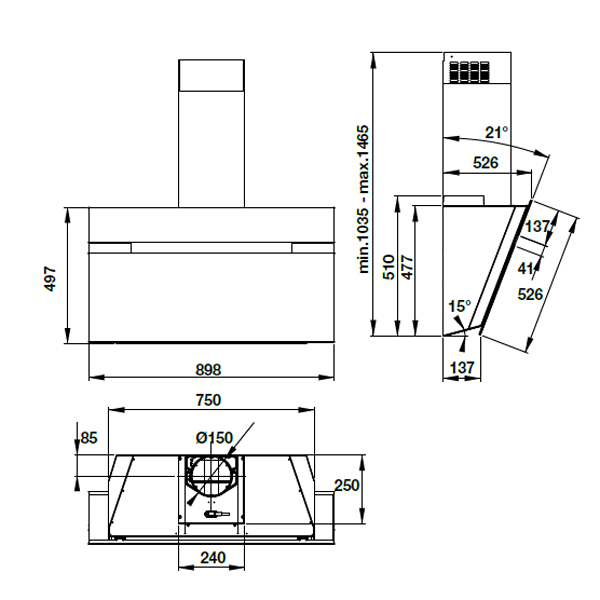 Máy hút mùi áp tường Hafele HH-WVG90B / Kiểu vát nghiêng, Ngang 90cm, mã số 539.89.335