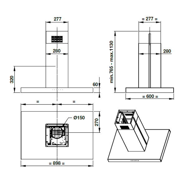 Máy hút mùi đảo Hafele HH-IS90A / Kiểu chữ T, Treo độc lập, Ngang 90cm, Mã số 539.81.715