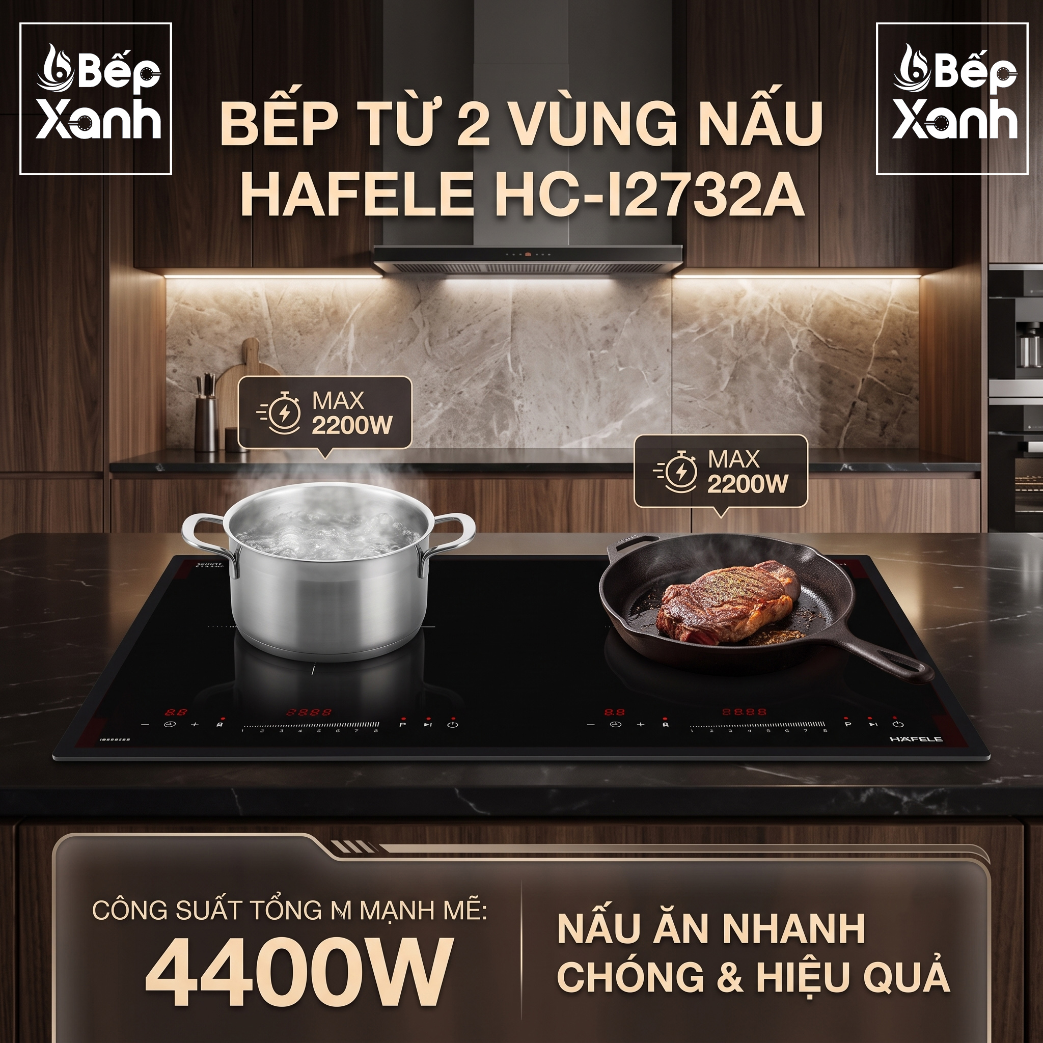 Bếp Từ Âm 2 Vùng Nấu Hafele HC-I2732A 536.61.726