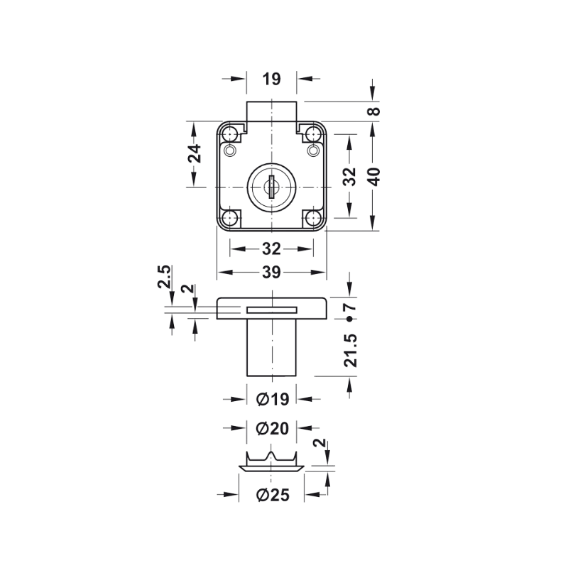 Khóa Vuông Econo Cửa Dày 22mm Hafele 232.01.220