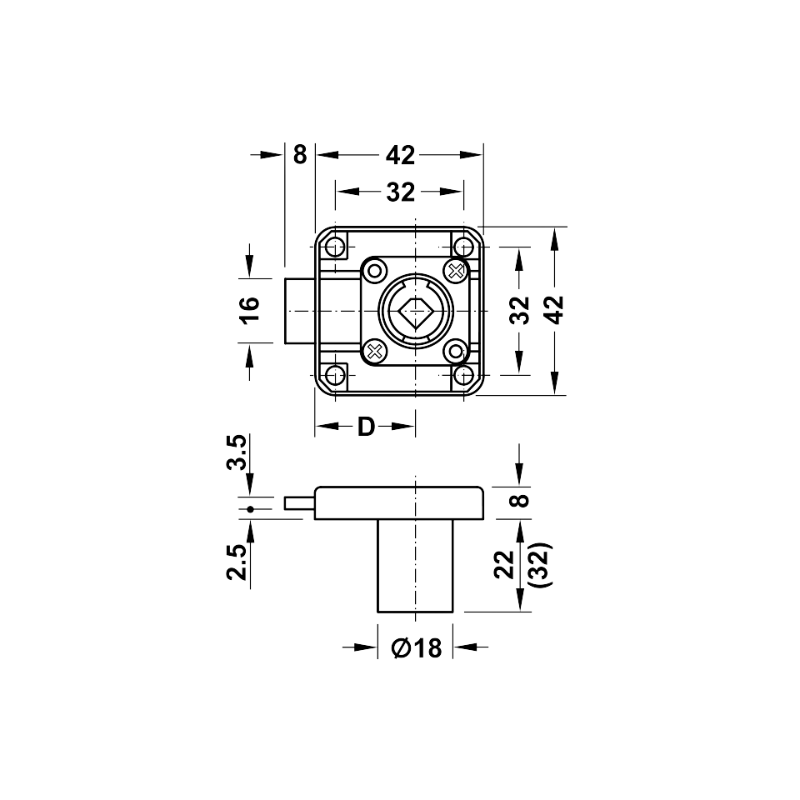 Vỏ Khóa Vuông Chốt Chết 22mm Hafele 232.26.621