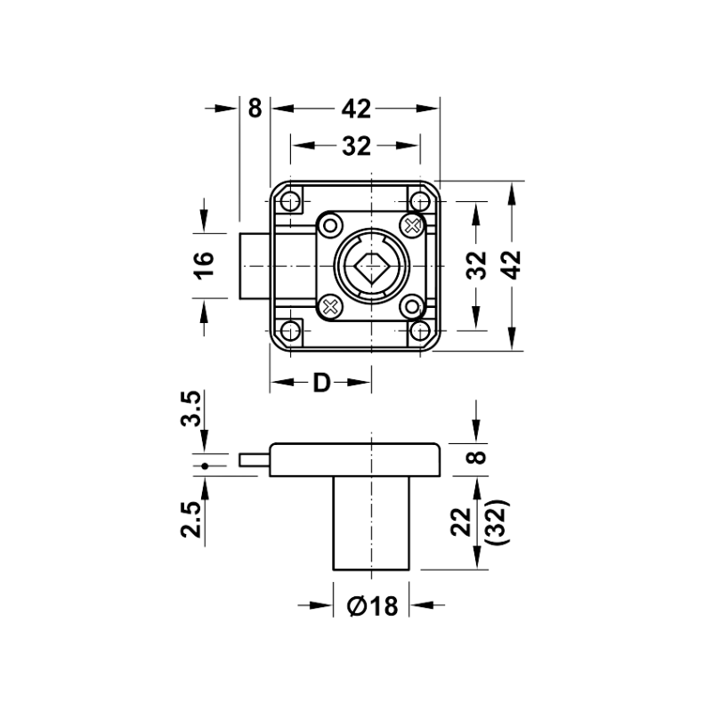 Vỏ Khoá Vuông Chốt Chết 26mm Hafele 232.26.651