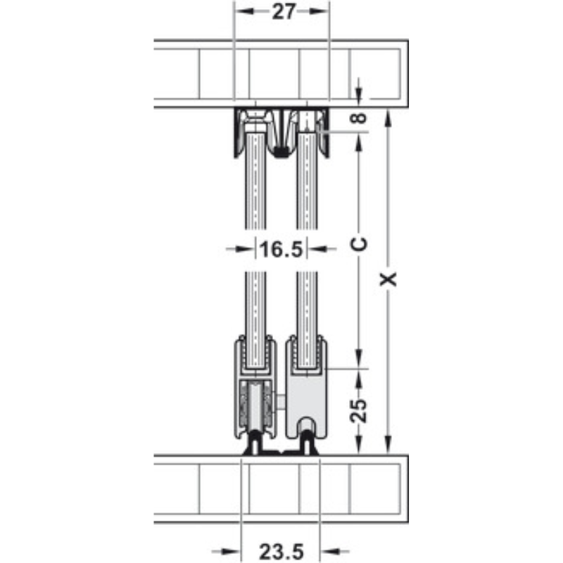 Bộ Phụ Kiện Cửa Trượt Tủ Kính Hafele 415.13.104