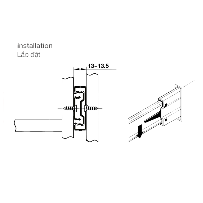 Ray Bi Không Giảm Chấn 500mm Hafele 494.02.455