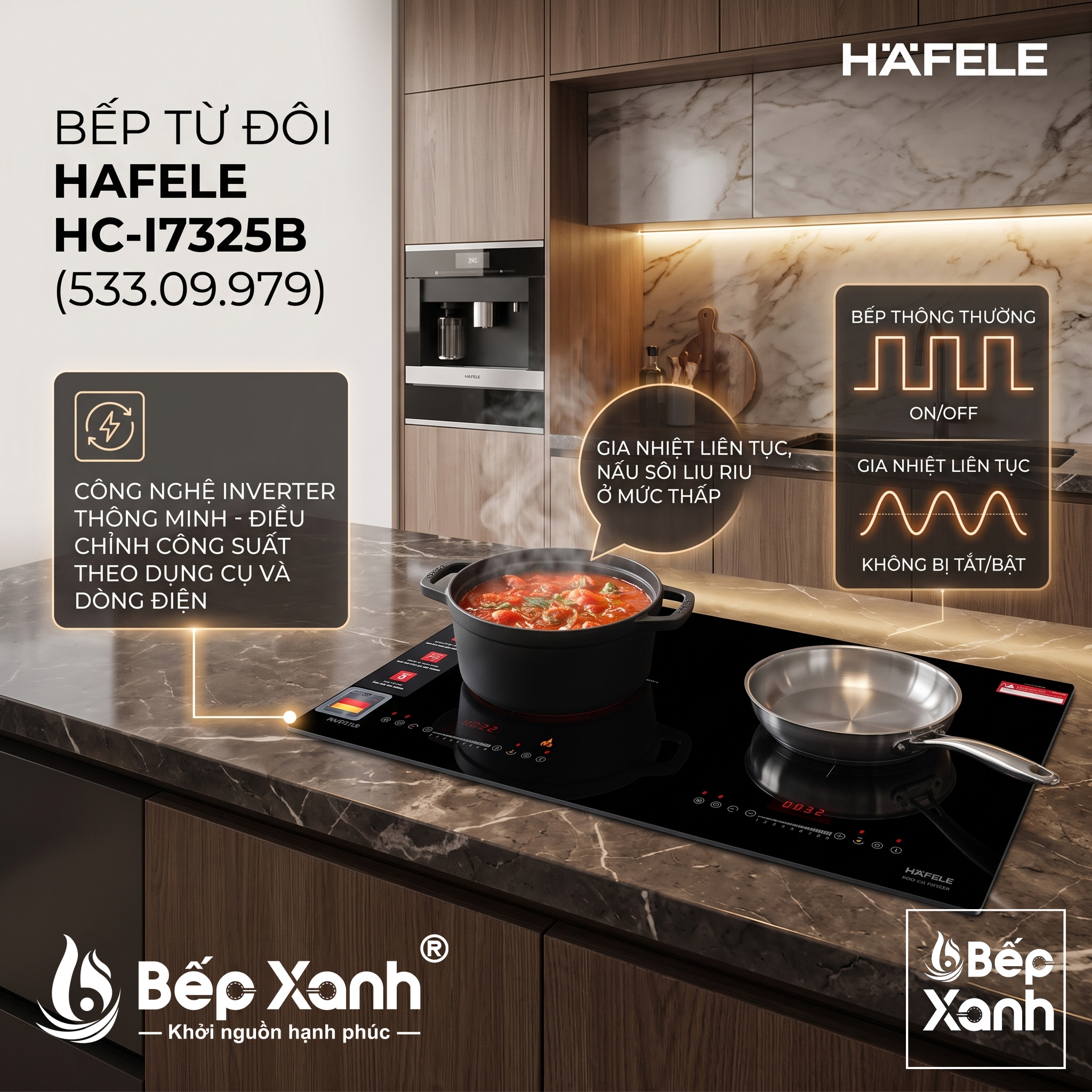 Bếp Từ Đôi Hafele HC-I7325B (533.09.979) Nhập Khẩu Đức - Công Suất Lớn, Nấu Nhanh, Tự Động Tắt An Toàn