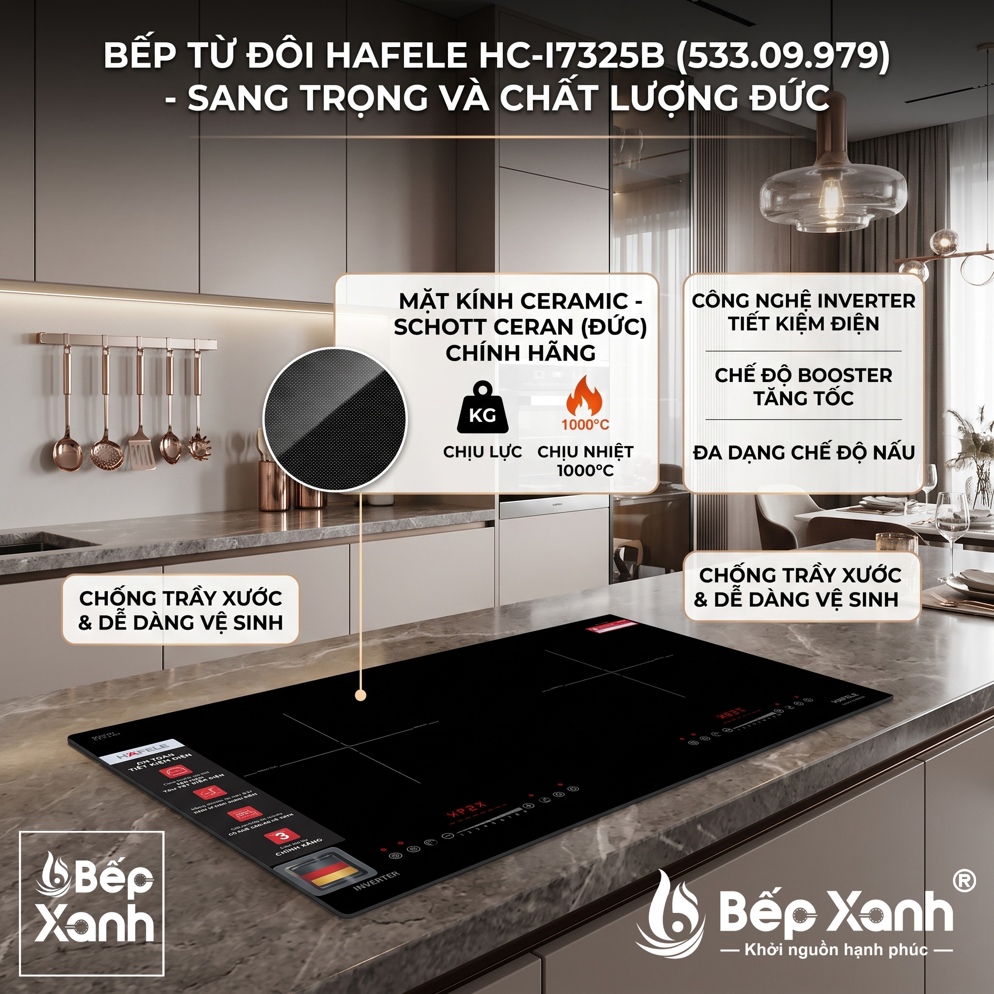 Bếp Từ Đôi Hafele HC-I7325B (533.09.979) Nhập Khẩu Đức - Công Suất Lớn, Nấu Nhanh, Tự Động Tắt An Toàn
