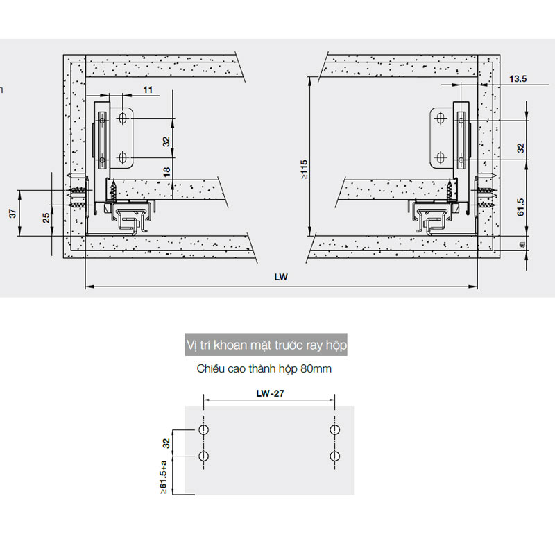Ray Hộp Alto-S Giảm Chấn H80mm Hafele 552.35.365