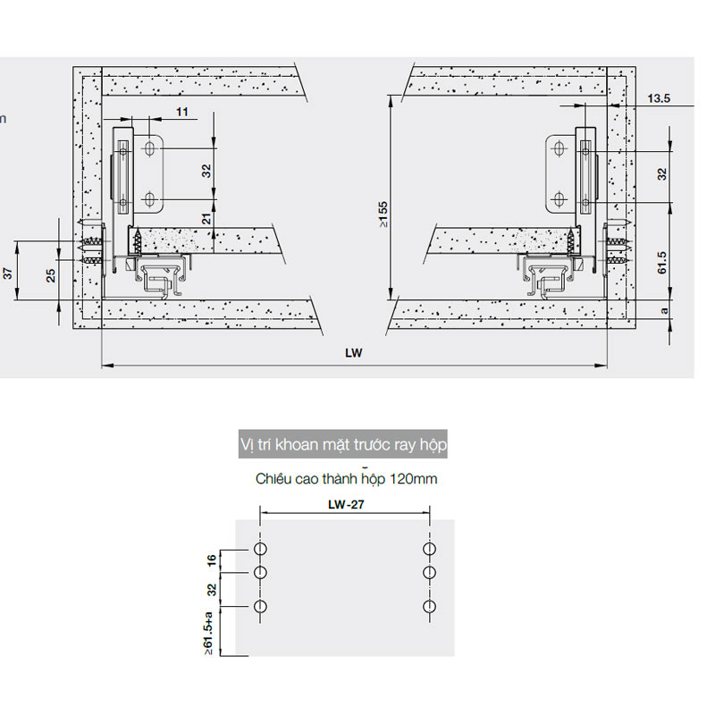 Ray Hộp Altl-S Giảm Chấn H120mm Hafele 552.35.375
