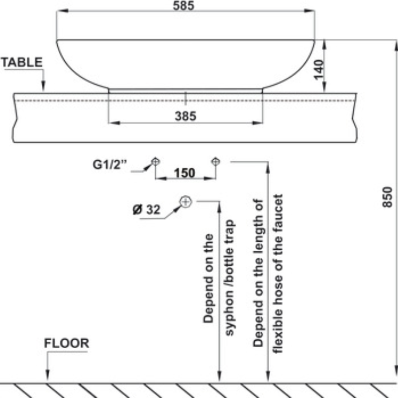 Chậu Lavabo Đặt Bàn Sapporo Hafele 588.79.030