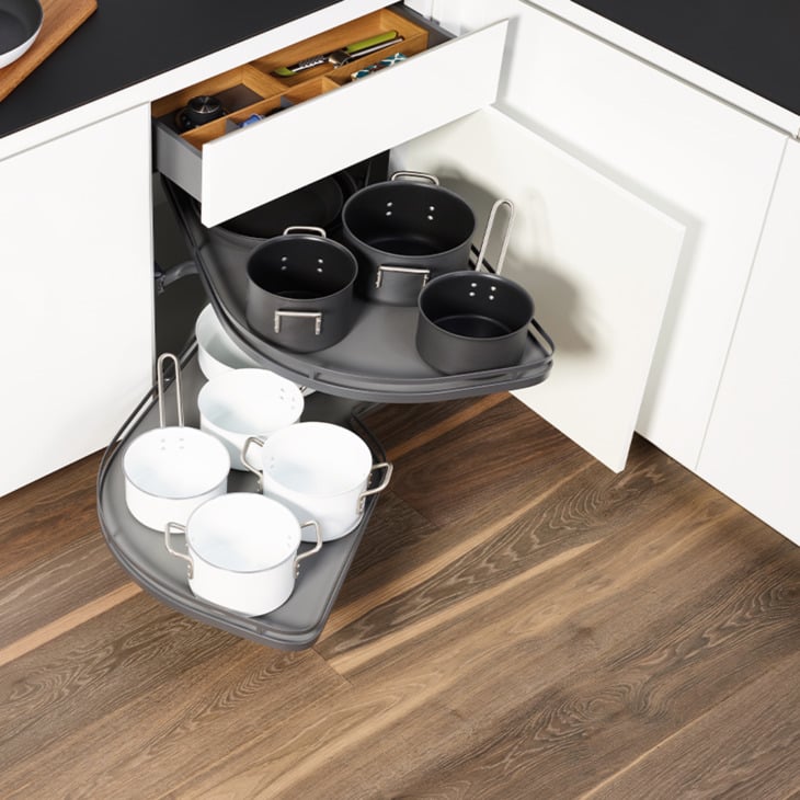 Bộ Rổ Góc Lemans II Trắng Xoay Phải Hafele 541.32.670