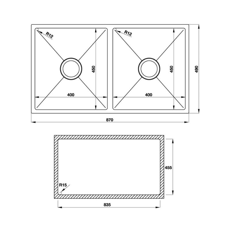 Chậu inox Hafele HS19-SSN2S90M / 2 Hộc bằng nhau, Mã số  567.23.050