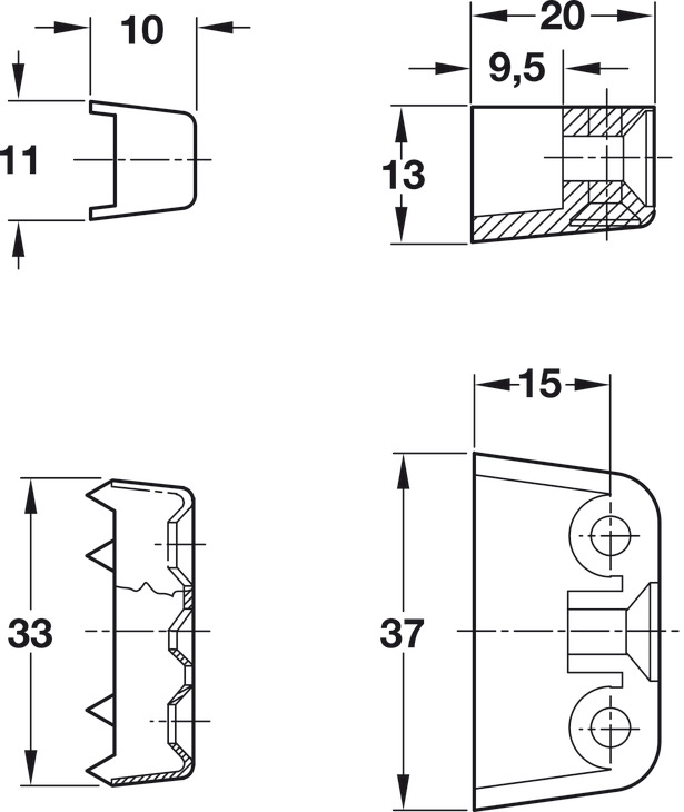 Liên kết RTA nâu 37x20x13mm Hafele 262.61.100