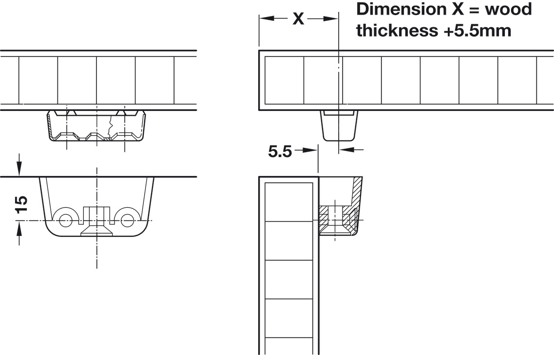 Liên kết RTA nâu 37x20x13mm Hafele 262.61.100