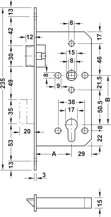 Thân khóa đồng Hafele 911.02.154 cho cửa phòng