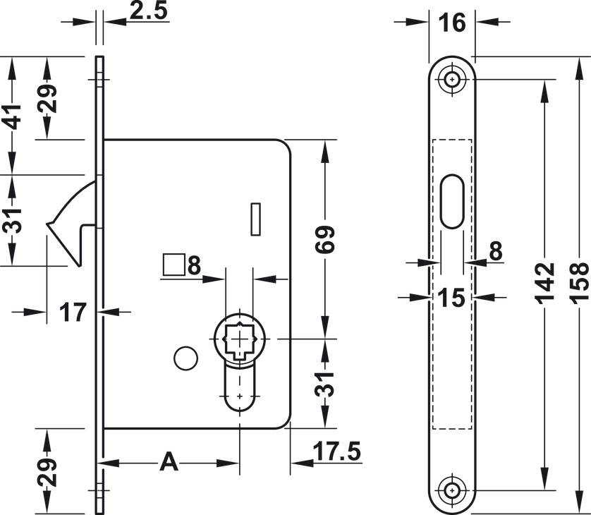 Bộ Thân Khóa Cho Cửa Trượt Hafele 911.26.524