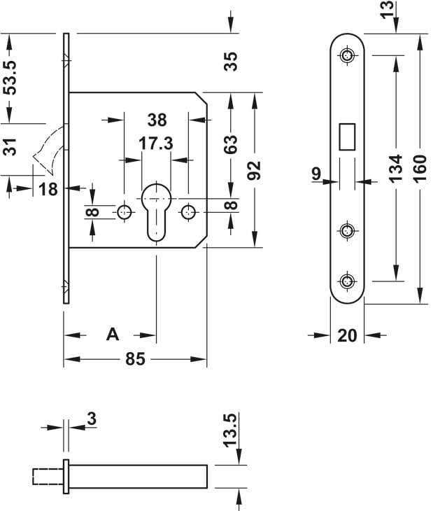 Thân Khóa Cho Cửa Trượt Hafele 911.26.292