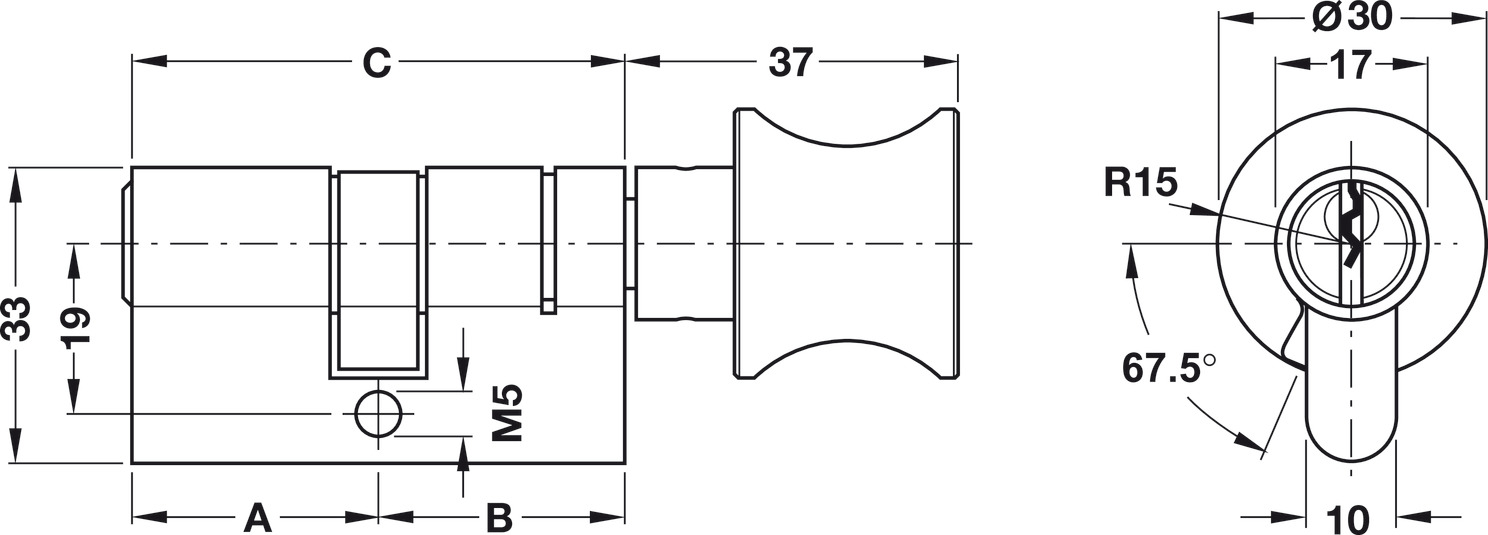 Ruột Khóa 1 Đầu Chìa 1 Đầu Vặn 71mm Hafele 916.01.063