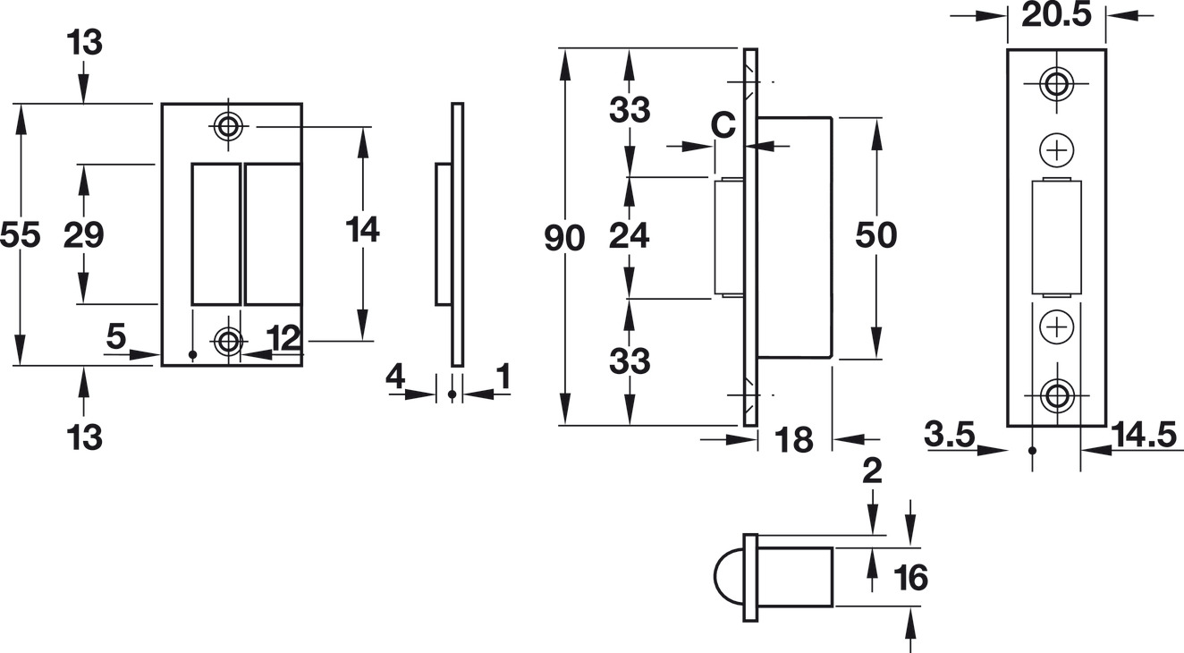 Thân Khóa Chốt Bật Con Lăn Hafele 911.24.042