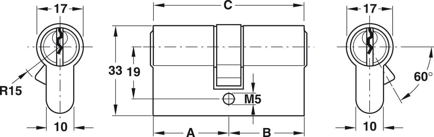 Ruột Khóa 2 Đầu Chìa Dài 71mm Hafele 916.96.022