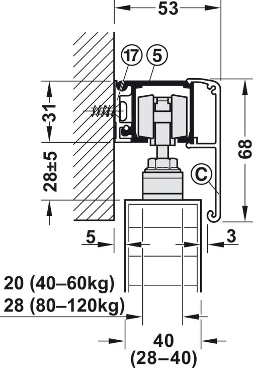 Bộ phụ kiện cửa trượt classic 80-P VER.B Hafele 940.82.102