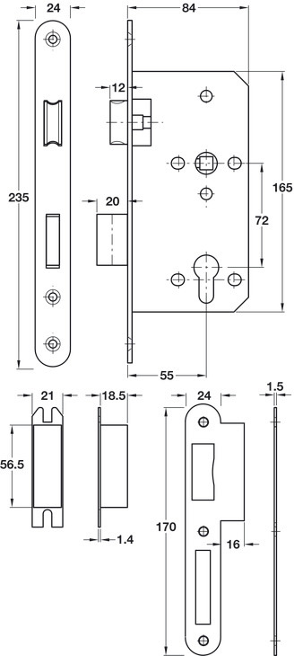 Thân khóa đồng Hafele 911.02.154 cho cửa phòng
