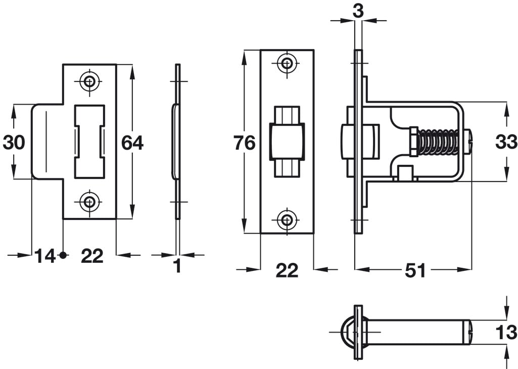 Chốt thân khóa cửa đi =KL Hafele 911.24.014