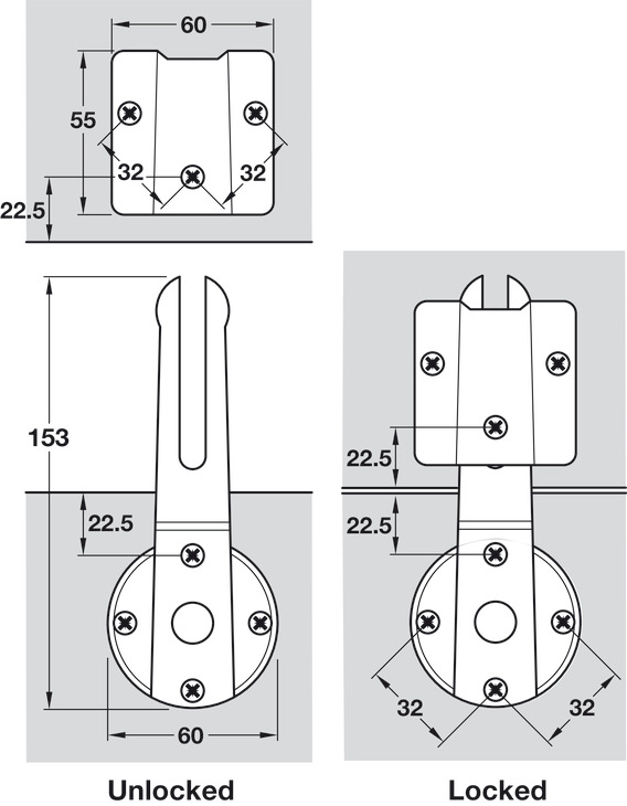 Bas nối mặt bàn 153x60mm=KL Hafele 642.42.900