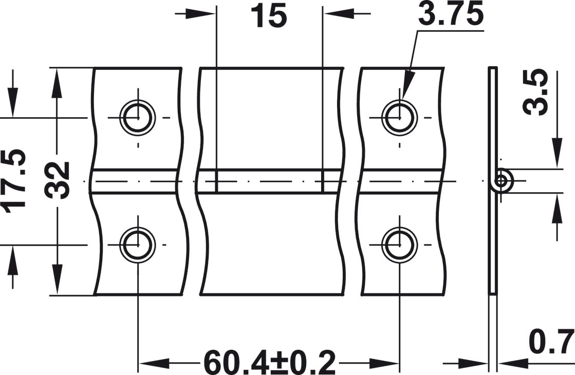 Bản lề piano 32x0.8mm x3.5m (đồng bóng) Hafele 351.03.847