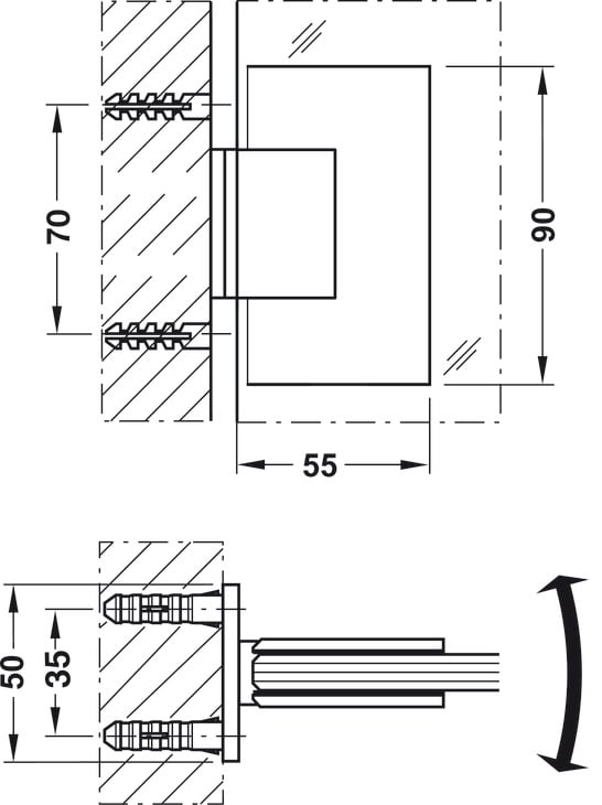 Bản Lề Phòng Tắm Kính Tường 90º Hafele 981.00.502