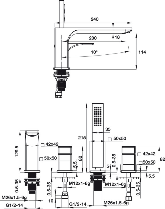 Bộ Trộn Bồn Tắm 4 Lỗ Regal Hafele 495.61.126