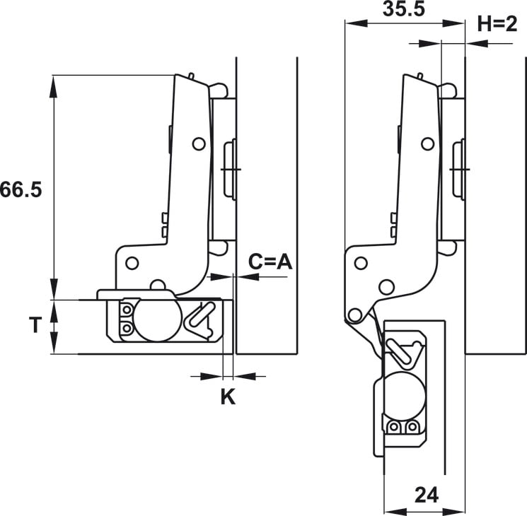 Bản Lề Lọt Lòng Metallamat Neo 110º Hafele 334.20.001