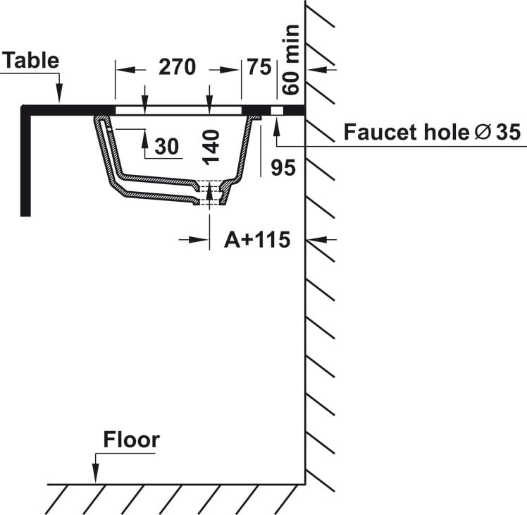 Chậu Lavabo Âm Bàn Sapporo 545 Hafele 588.79.014