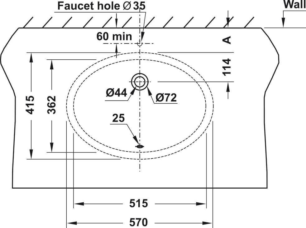 Chậu Sứ Lavabo Âm Bàn Sapporo 570 Hafele 588.79.015