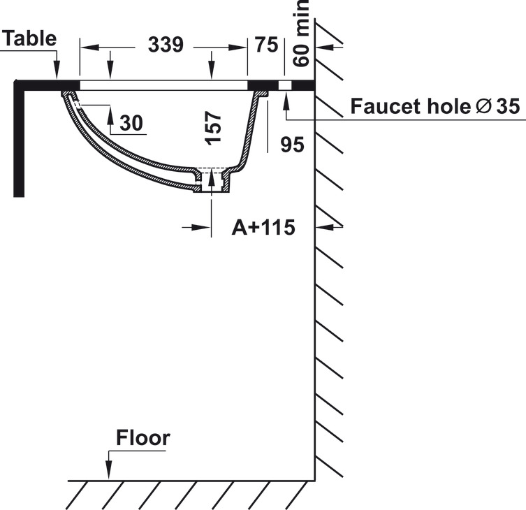 Chậu Sứ Lavabo Âm Bàn Sapporo 570 Hafele 588.79.015